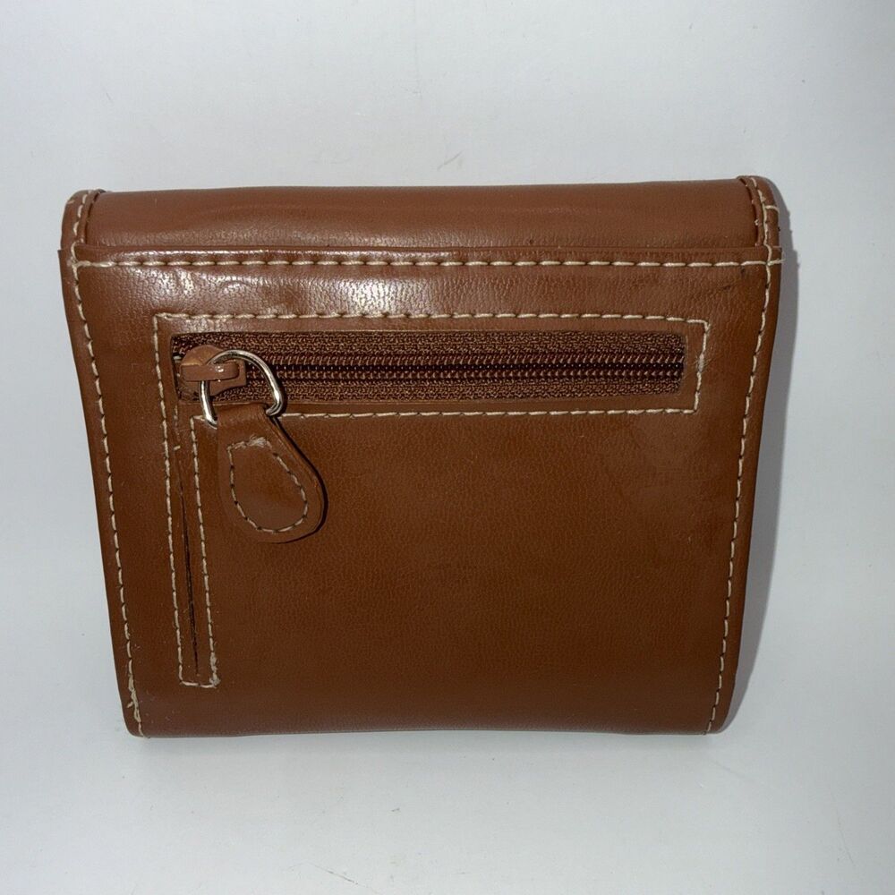 Liz Claiborne Vtg Trifold Cognac Brown Leather VTG Wallet - Picture 2 of 6